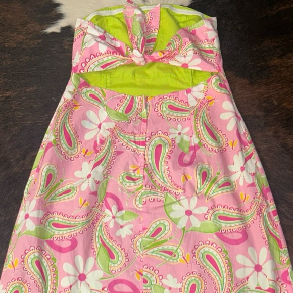 Lilly Pulitzer Size 12 Strapless Dress Pink Green Halter Back - Picture 2 of 9